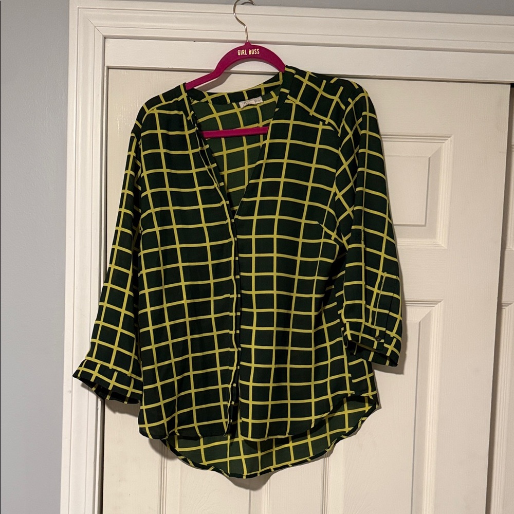 Women's green and Yellow Checkered Top